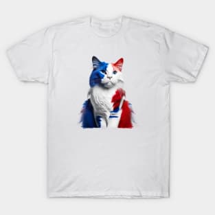 [AI Art] Red, blue and white fluffy Kitty Cat T-Shirt